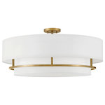 Hinkley - Hinkley 38895LCB Graham Extra Large Semi-Flush Mount, Lacquered Brass - Handsome Graham is understated elegance, crafted with unique details making it the ultimate transitional semi-flush mount. Its welded frame is nestled between two off-white shades, in luminous faux parchment with a finished cluster visible from below. Graham is available in multiple finish options.