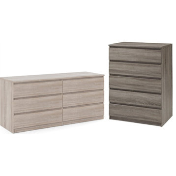 2PC Dresser Set with 1 Double Dresser and 1 Chest in Truffle