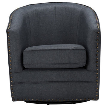 Porter and Classic Retro Beige Fabric Upholstered Swivel Tub Chair, Gray
