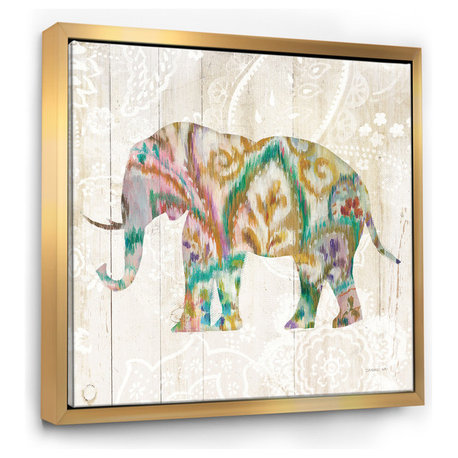 Designart Boho Paisley Elephant Ii Vii Bohemian Framed Wall Art, Gold, 30x30