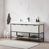 Marcilla Bath Vanity, Stone Sink Top, White, 60" Single Sink, No Mirror
