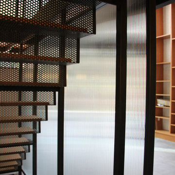 Glass and black metal railings