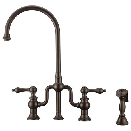 Twisthaus Plus Bridge Faucet With Gooseneck Swivel Spout, Lever Handles and Soli