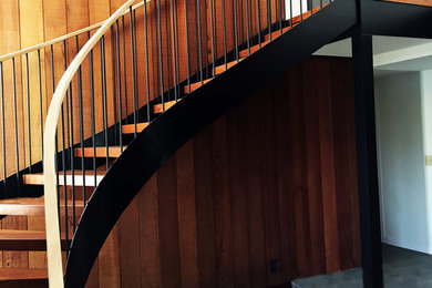 Inspiration for a wood staircase in San Francisco with open risers.