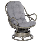 OSP Home Furnishings - Tahiti Rattan Swivel Rocker Chair, Gray Fabric With Gray Frame - Kick back and relax with our Tahiti Rattan Swivel Rocker. This woven rattan rocker will turn up the wow factor in any room. A great seating option for watching movies, gaming or just kicking back and taking it easy. Plush poly-fill cushion with channel pocket stitching, in 100% Polyester, creates billowing comfort. Simply tie cushion onto solid rattan and woven frame. Smooth ball bearing swivel action and relaxing rocking motion will ease away the day's stresses while adding natural Boho style to your home. Simply untie the ample removable cushion and shake out to fluff up for years of sublime, cozy comfort.