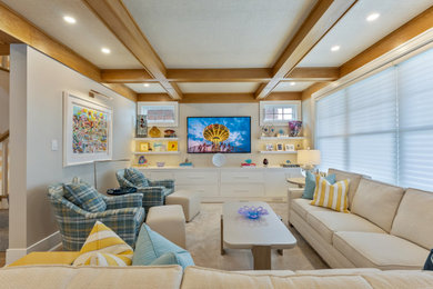 Example of a beach style family room design in Philadelphia