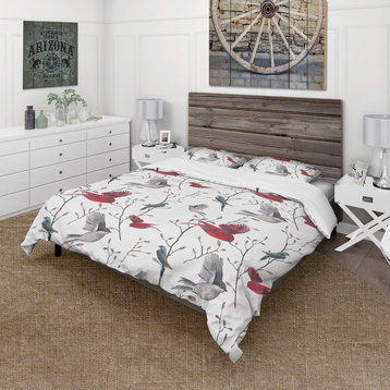Pattern With Birds Farmhouse Duvet Cover Set, Twin