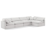 Meridian Furniture - Indulge Upholstered Modular L-Shaped Sectional, Cream, 5-Piece: 3 Armless Chair, 2 Corner Chair, Down Stuffed Velvet - Experience ultimate comfort and style with our cream velvet Indulge Sectional. The luxurious velvet will elevate the aesthetic of any room. This sofa provides ample space for you to relax while its modular build offers the option of unlimited configurations. Whether you're looking to add a stylish element to your living room or a comfortable seating option to your bedroom, this sofa is the perfect choice.