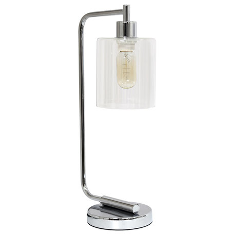 Modern Iron Desk Lamp With Glass Shade, Chrome