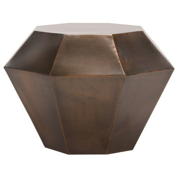 Unique Accent End Table, Faceted Diamond Design & Octagonal Top, Antique Copper