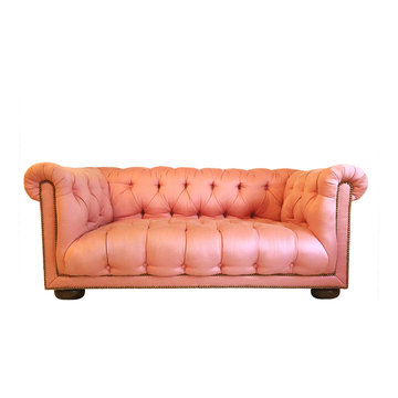 Classic chesterfield sofa reupholstered in Donghia/Sunbrella fabric