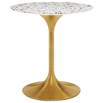 28" Dining Table, Round, White Gold, Metal, Modern, Cafe Bistro Hospitality