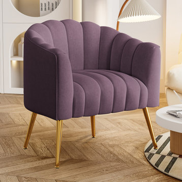 Oversized Pumpkin  Accent Chair,  Velvet Upholstered  Armchair for Living Room, Purple