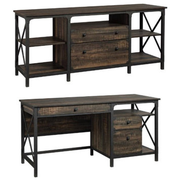Home Square 2-Piece Set with Computer Desk and Large Storage Credenza