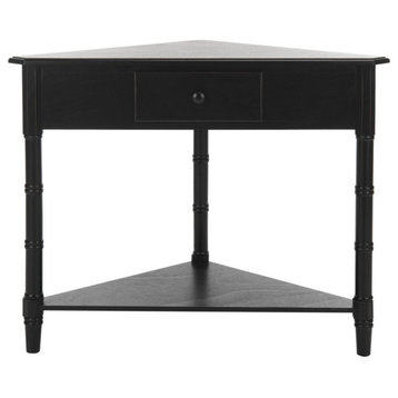 Augusta Corner Table With Storage Drawer Distressed Black