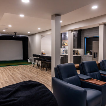 Shawnee, KS Basement Remodel with Custom Bar & Golf Simulator