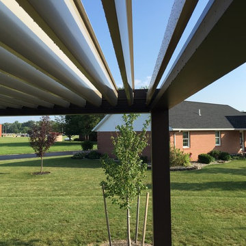 Louvered Roof - Brown Frame w/ Tan Louvers - Rain Chain