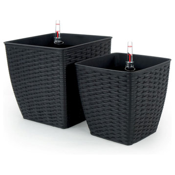 DTY Signature 2-Pack Self-watering Planter - Hand Woven Wicker - Thin Square