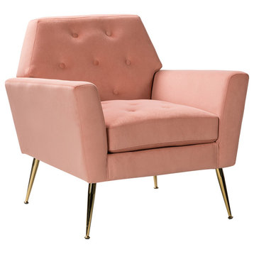 Upholstered Accent Armchair With Tufted Back, Pink