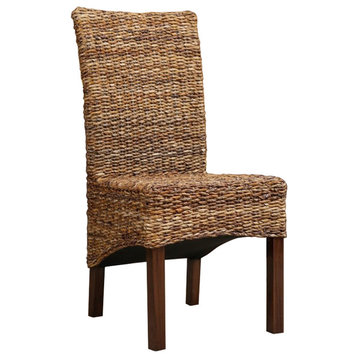 Pemberly Row Coastal Wicker / Rattan Dining Chair in Brown (Set of 2)