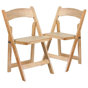 Flash Furniture Hercules Wooden Vinyl Seat Folding Chair in Natural (Set of 2)