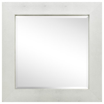 Beveled Wall Mirror,Silver on White Metallic Shagreen Leather Framed Mirror