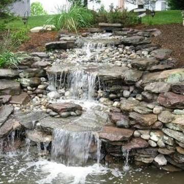 Tiered waterfalls and pond
