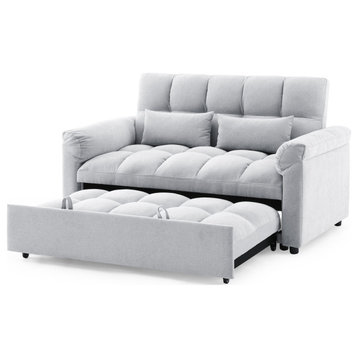 Loveseats Sofa Bed with Pull-out Bed,Adjsutable Back, Grey