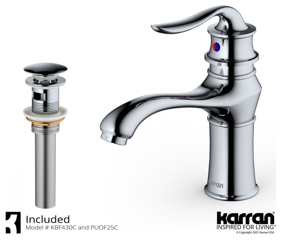 Karran KBF430 1-Hole 1-Handle Basin Faucet With Pop-up Drain, Chrome