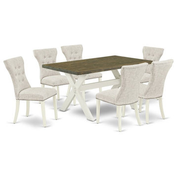 East West Furniture X-Style 7-piece Wood Dining Table Set in Doeskin Gray