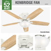 Hunter Fan Company 52" Kenbridge LP With Light Fresh White Ceiling Fan W/ Light