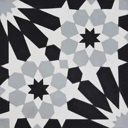Moroccan Mosaic and Tile House - Agdal Handmade Cement Tile, Black/Gray, Sample - Wall And Floor Tile