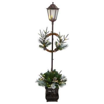 5ft. Pre-lit Lamp Post W/ Faux Greenery, Container & 50 Lights Indoor/Outdoor