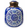 Oriental Handmade Blue White Porcelain Metal Lid Container Urn Hws1662