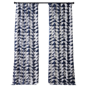 Triad Indigo Printed Cotton Twill Curtain Single Panel, 50"x96"
