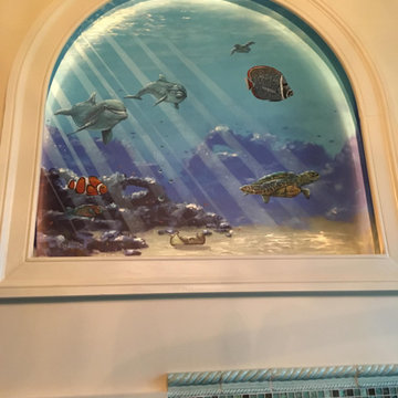 Sea Themed Murals in a Master Bathroom, hand-painted by Tom Taylor of Mural Art
