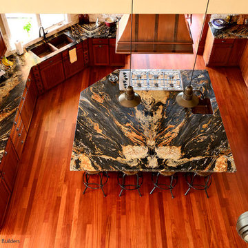 Bookmatched Magma Gold 6cm Chiseled edge Kitchen Countertop