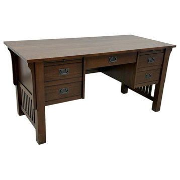 Mission Solid Quarter Sawn Oak Desk, Library Table With 5-Drawers Walnut