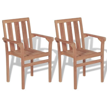 vidaXL 2x Solid Teak Wood Patio Chairs Outdoor Garden Garden Furniture Seat