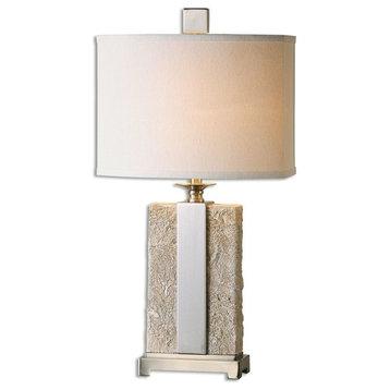 Textured Contemporary Faux Stone Table Lamp 29 in Southwestern Lodge Ranch Ivory