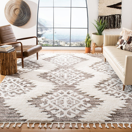 Safavieh Moroccan Tassel Shag MTS652A Rug, Ivory/Brown, 9' X 12'