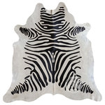 Luxury Cowhides - Zebra Off White Cowhide Rug, Animal Print - ZEBRA PRINT BLACK STRIPES ON OFF WHITE - REAL COWHIDE RUG