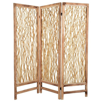 60"x69" Brown 3 Panel Wood Foldable  Screen