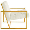 Velvet Tufted Armchair Brushed Gold Stainless Steel Frame, Ivory Velvet