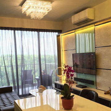 Tv console with feature wall.