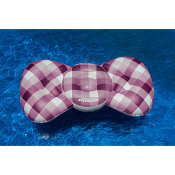 Inflatable Purple and White Checkered Bow Tie Lounge Swimming Pool Float 76"