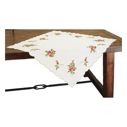Xia Home Fashions - Holly Berry Embroidered Collection Table Topper, 34"x34" - Tablecloths