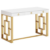 Hungled 55 Ultra Modern White and Gold Computer Writing Desk with