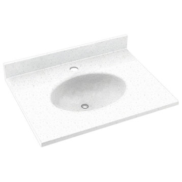 Swan Ellipse Solid Surface Bathroom Vanity Top, Arctic Granite