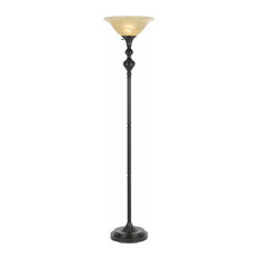 150W 3 Way Alamo Metal Torchiere With Glass Shade
